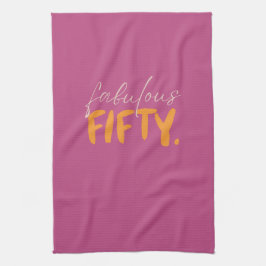 Fabulous Fifty Pink and Orange Typography Geschirrtuch