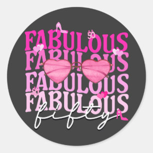 Fabulous Fifty Pink Heart Sonnenbrille 50. Geburts Runder Aufkleber