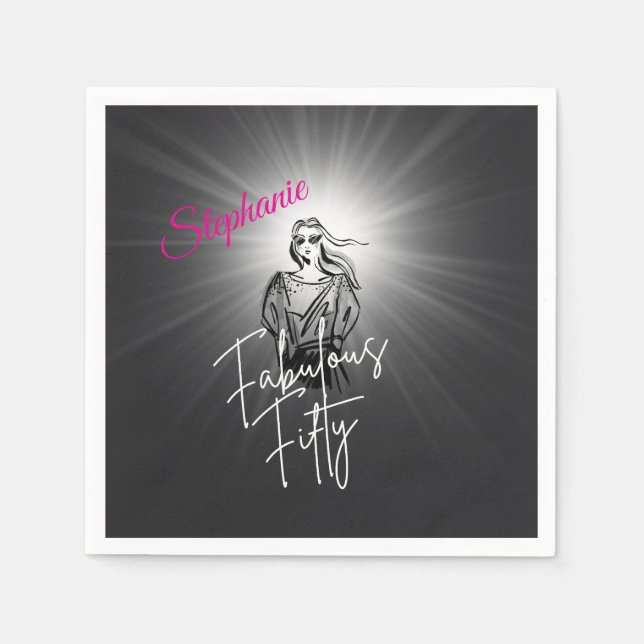 Fabulous Fifty Woman Black Sketch 50th Birthday Serviette (Vorderseite)