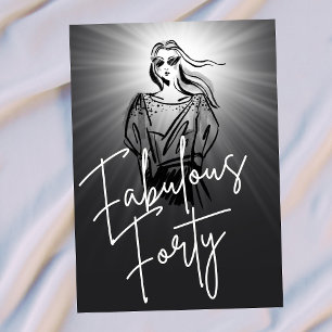 Fabulous Forty Frau Schwarze Skizze 40. Geburtstag Einladung