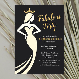 Fabulous Forty Queen Golden Black 40th Birthday Einladung