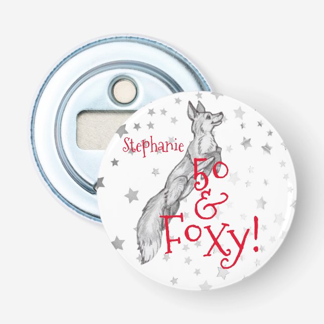 Fabulous Foxy 50. Geburtstag Schwarz-weißer Rotfuc Flaschenöffner (Vorderseite)