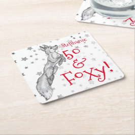 Fabulous Foxy 50. Geburtstag Schwarz-weißer Rotfuc Rechteckiger Pappuntersetzer