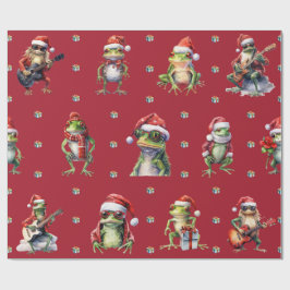 Fabulous Frog Rock Band Weihnachtsfeiertag auf Rot Geschenkpapier