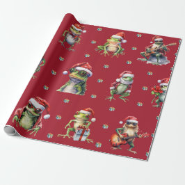 Fabulous Frog Rock Band Weihnachtsfeiertag auf Rot Geschenkpapier