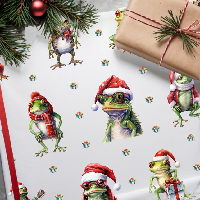 Fabulous Frog Rock Band Weihnachtsfeiertag auf Wei Geschenkpapier (Von Creator hochgeladen)