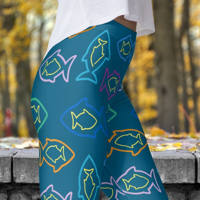 Fabulous Fun Blue Ocean Multi Fin Muster Leggings (Multi Fin on Ocean Blue)