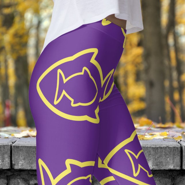 Fabulous Fun Lila und Gelb Fin Muster Leggings (Yellow Fin on Purple)
