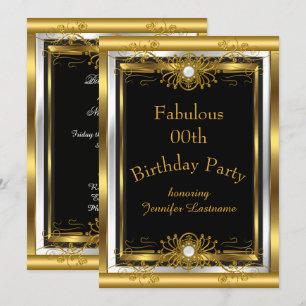 Fabulous Gold Black Anniversaire Fête Invitation