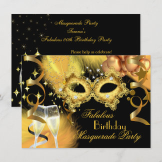 Fabulous Gold Black Masquerade Geburtstagsparty Einladung