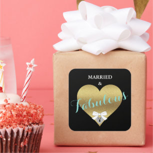 Fabulous Gold Heart Party Dusche Quadratischer Aufkleber