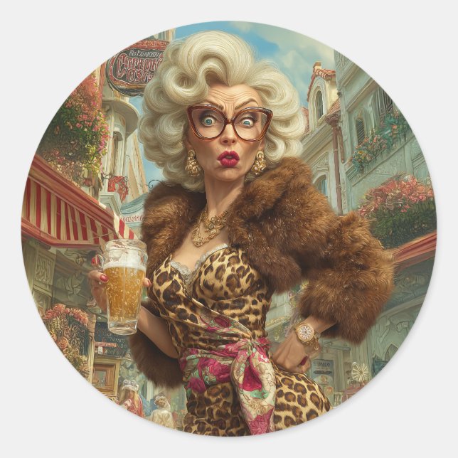 Fabulous Leopard Lady Attitude Runder Aufkleber (Vorderseite)