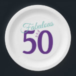 Fabulous Lila Aquamarin Simple Modern 50. Geburtst Pappteller<br><div class="desc">Gefühl Fabulous in einer lustigen Weise für Ihren 50. Geburtstag. Einfaches modernes Design mit Lila und Aquamariner Typografie.</div>