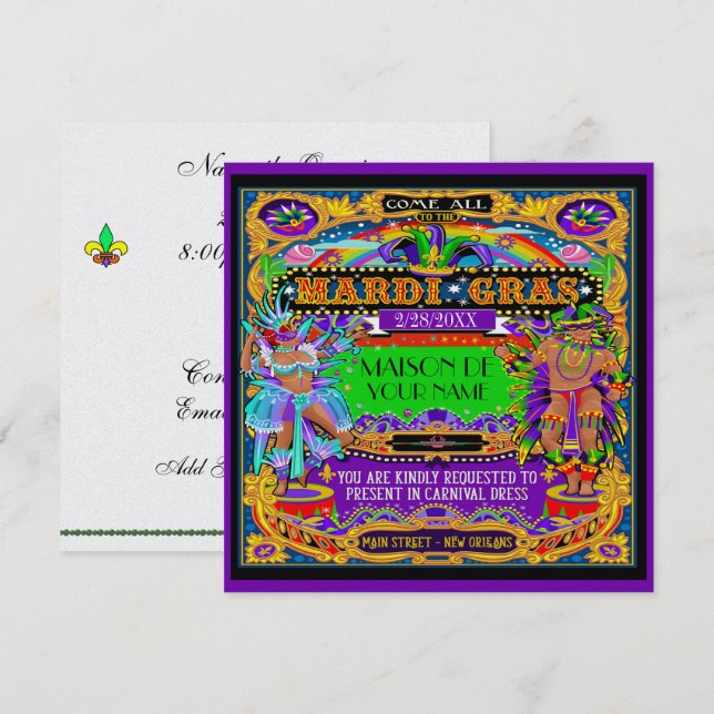 FABULOUS Mardi Gras Einladung zum Karneval (Vorne/Hinten)