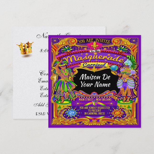 FABULOUS Masquerade Mardi Gras Einladung zum Karne (Vorne/Hinten)