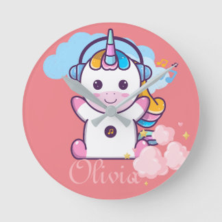 Fabulous Niedlich Unicorn individuelle Name Runde Wanduhr