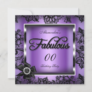Fabulous Party Lila Damask Black Lace Pearl Einladung