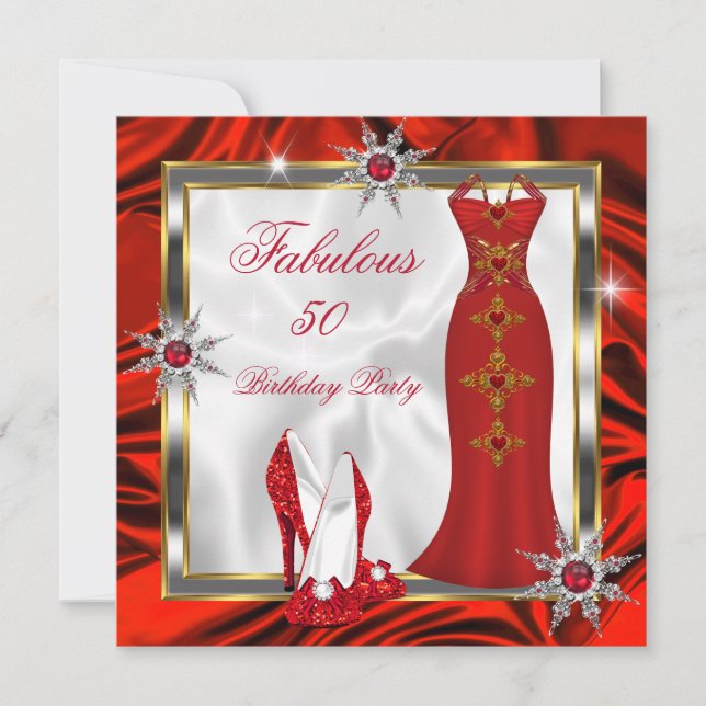 Fabulous Party Red Silver Dress Heelse H8 Einladung (Vorderseite)