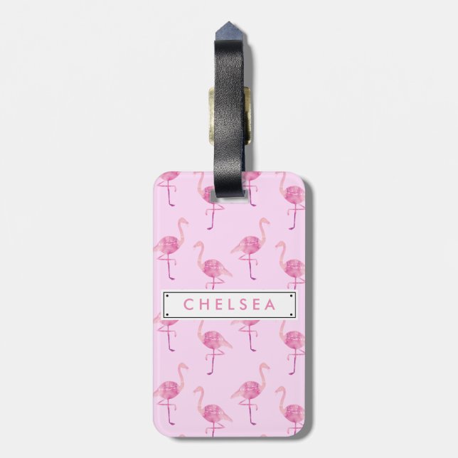 Fabulous Pink Flamingo Wasserfarben Muster Gepäckanhänger (Rückseite vertikal)