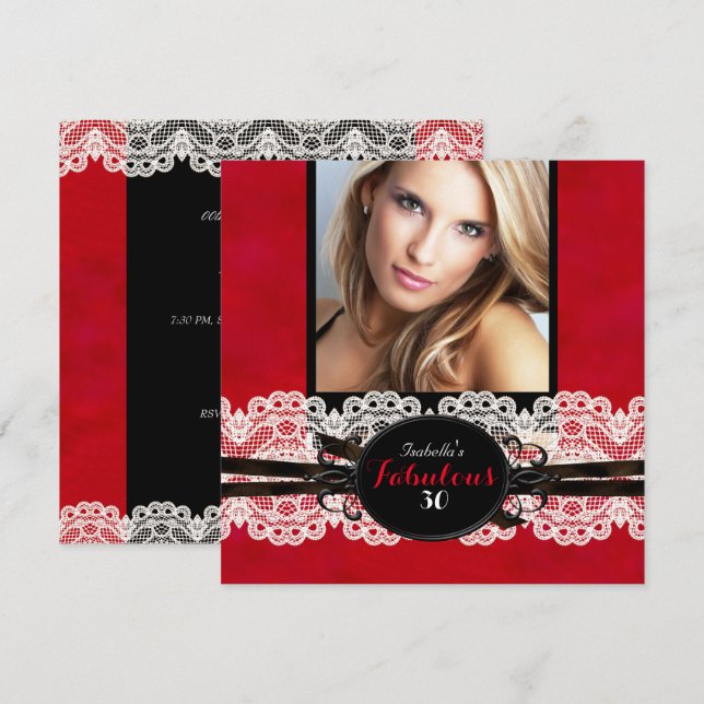 Fabulous Red Black Lace Birthday Party Einladung (Vorne/Hinten)