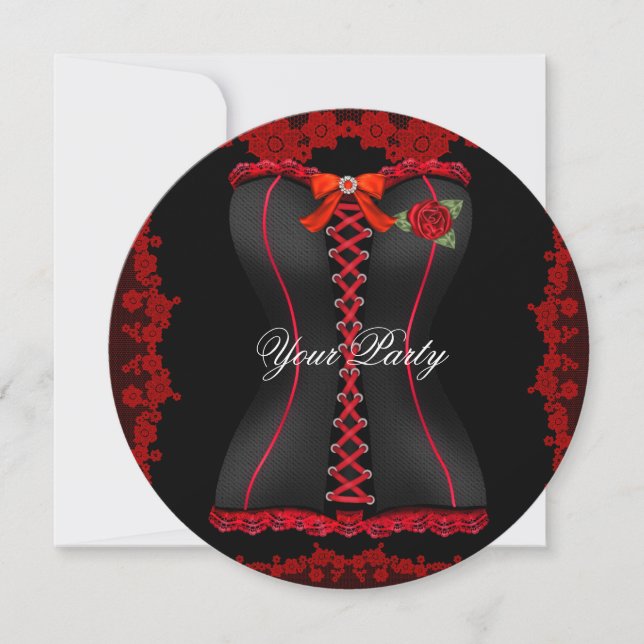 Fabulous Red Black Lace Corset Party Einladung (Vorderseite)