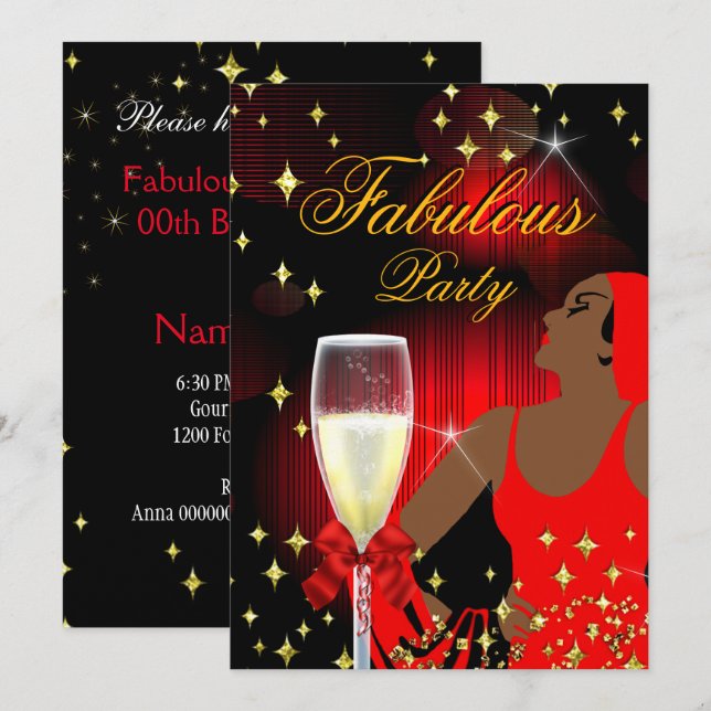 Fabulous Red Glitzer Diva Birthday Party Einladung (Vorne/Hinten)