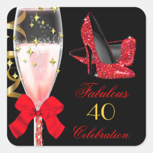 Fabulous Red Glitzer Heelse Black Gold Geburtstag Quadratischer Aufkleber
