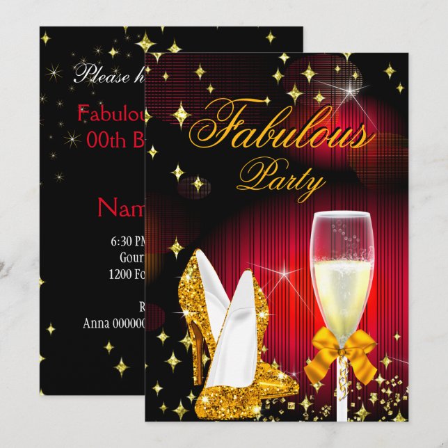Fabulous Red Gold Glitzer High Heels Party Einladung (Vorne/Hinten)