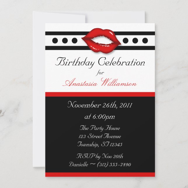 Fabulous Red Kiss Invitations Anniversaire (Devant)