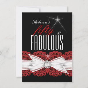 Fabulous Red Lace Black 50. Geburtstagsparty 3 Einladung