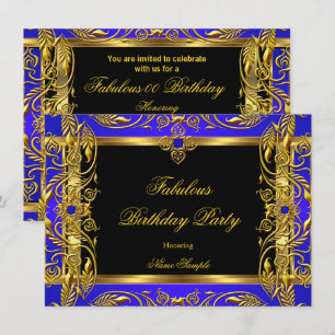 Fabulous Royal Blue Black Gold Geburtstagsparty Einladung