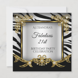 Fabulous Schwarz-weiß Zebra Gold 21. Geburtstag Einladung