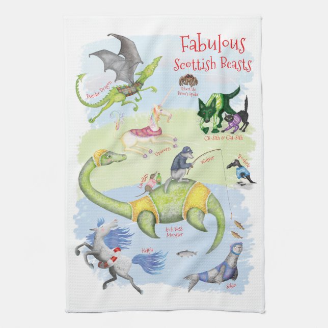 Fabulous Scottish Beasts serviette de thé (Vertical)