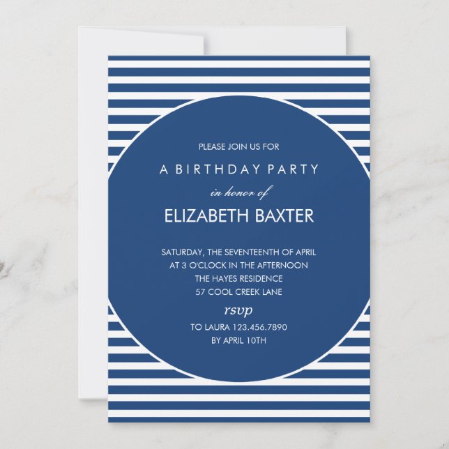 Fabulous Stripes General Party Invitation (bleu) (Devant)