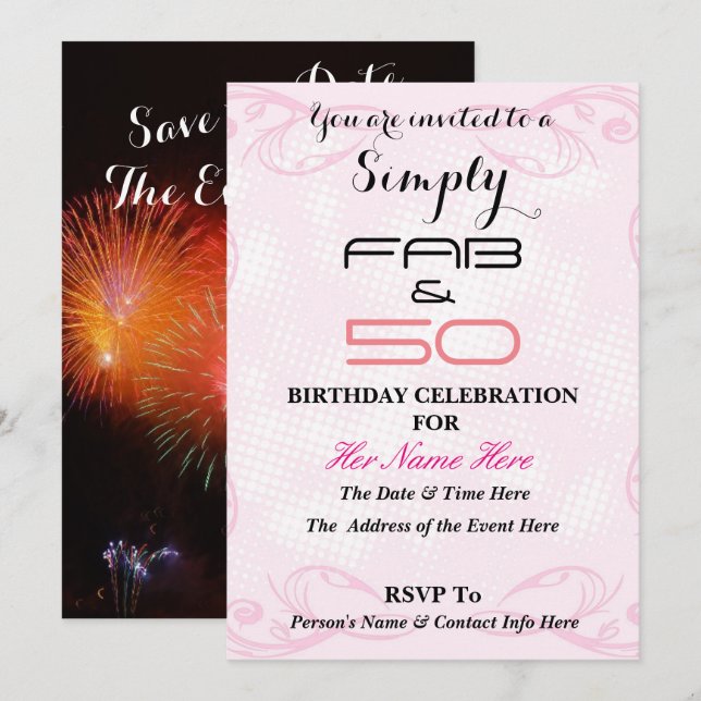 Fabulous und 50 - einfach FAB & 50 - Einladung (Vorne/Hinten)