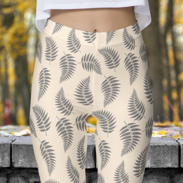 Fabulous White Fern Muster Leggings (Antique White Fern )
