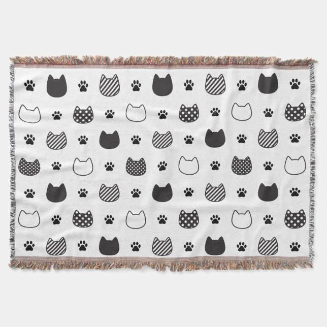 Façades de chat noir et blanc Lancer la couverture (Devant)