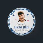 Face Dancing Queen greek disco mamma Brautparty Button<br><div class="desc">Griechisch-mediterrane Bougainvillea-inspiriert Dancing Queen Brautparty Button-Taste bevorzugt</div>