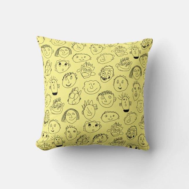 Face Doodle Throw Kissen (Vorderseite)