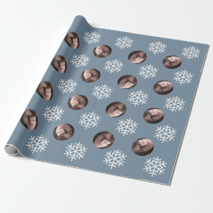 Face Foto Blue Snowflake Fun Spaß Weihnachten Geschenkpapier