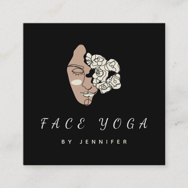 Face Yoga Instructor Floral Gezeichnet Boho Elegan Quadratische Visitenkarte (Vorderseite)
