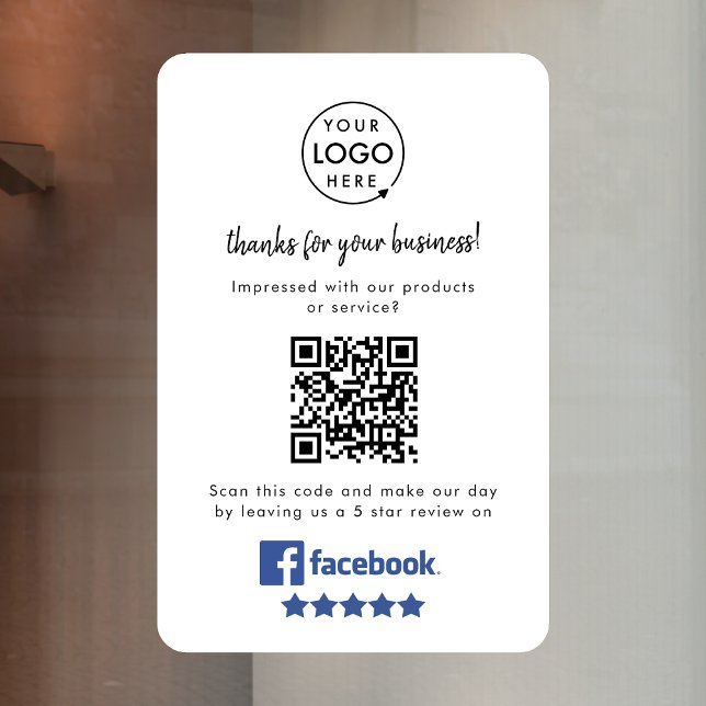 Facebook-Bewertungen | Business QR Code Minimal Wh Fensteraufkleber (Gain Facebook reviews & grow your business with this rating request editable window cling sign.)