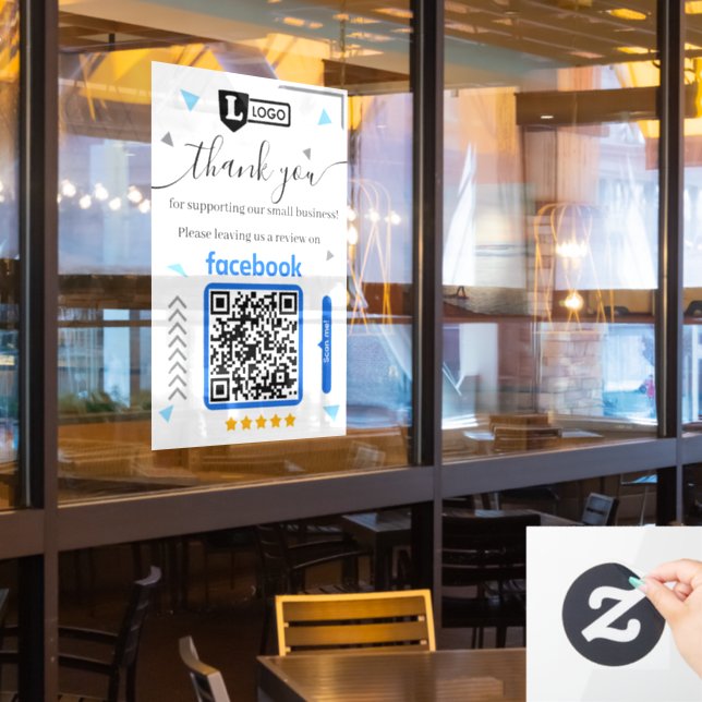 Facebook-Bewertungsanfrage mit Logo und QR-Code Fensteraufkleber (Restaurantfenster)
