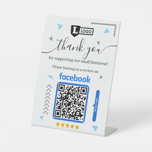 Facebook-Bewertungsanfrage mit Logo und QR-Code Sockelschild (Vorderseite)