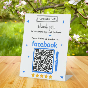 Facebook-Bewertungsanfragekarte mit Logo und QR-Co Sockelschild
