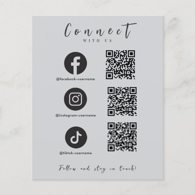 Facebook Instagram Tiktok QR Code Light Grau Flyer (Vorne)