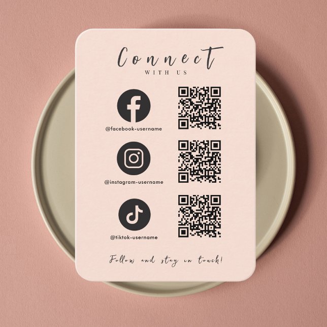 Facebook Instagram Tiktok QR Code Soft Peach Visitenkarte (Von Creator hochgeladen)