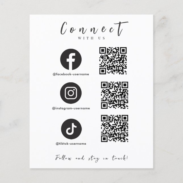 Facebook Instagram Tiktok QR Code Trendweiß Flyer (Vorne)