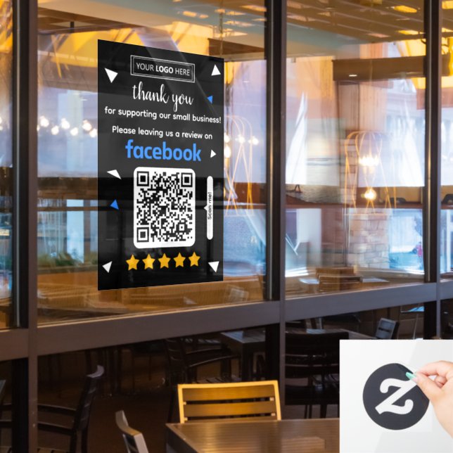 Facebook Review Request Card mit Logo und QR Code Fensteraufkleber (Restaurantfenster)