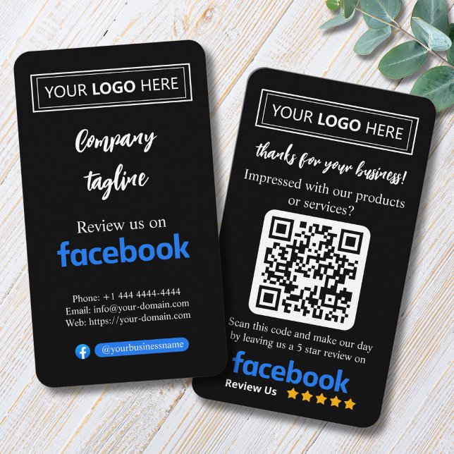 Facebook Review Request Card mit Logo und QR Code Visitenkarte (Facebook business signs 5 star review,
customer feedback business cards,)